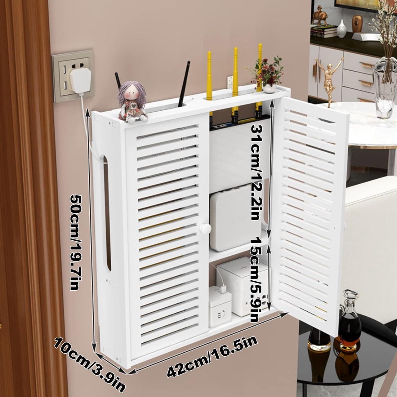 Alt view image 7 of 7 - Wall-Mounted Router Storage Box Network Set-top Box WiFi Router Fenches Router Organizer Desktop Storage Box (Color : White)