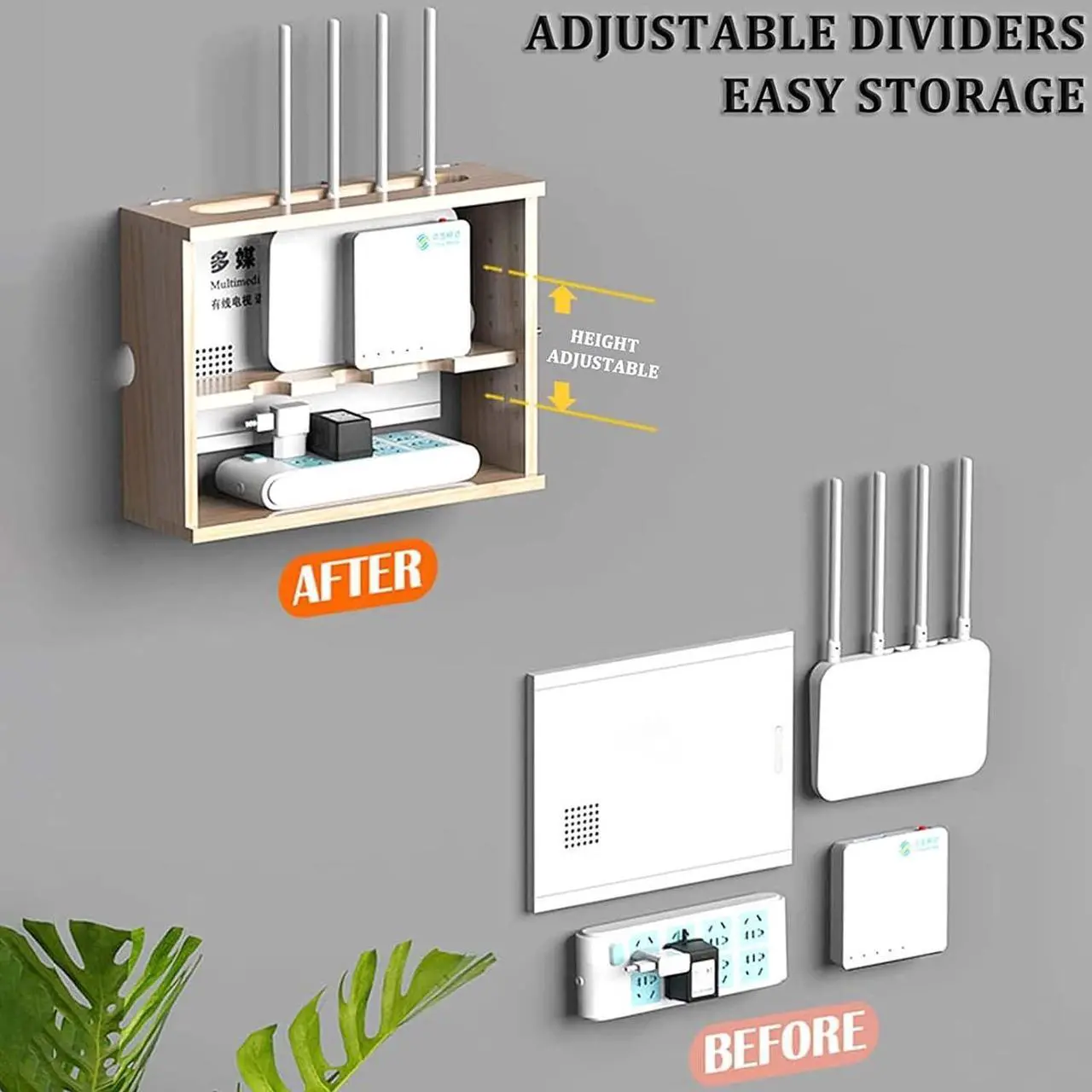 Alt view image 4 of 7 - oiakus Wall Mount WiFi Router Storage Box, Wooden Router Shelf, Wood WiFi Network Set-top Box Modem Cable Router Cover Organized Power for Home Bedroom Living Room