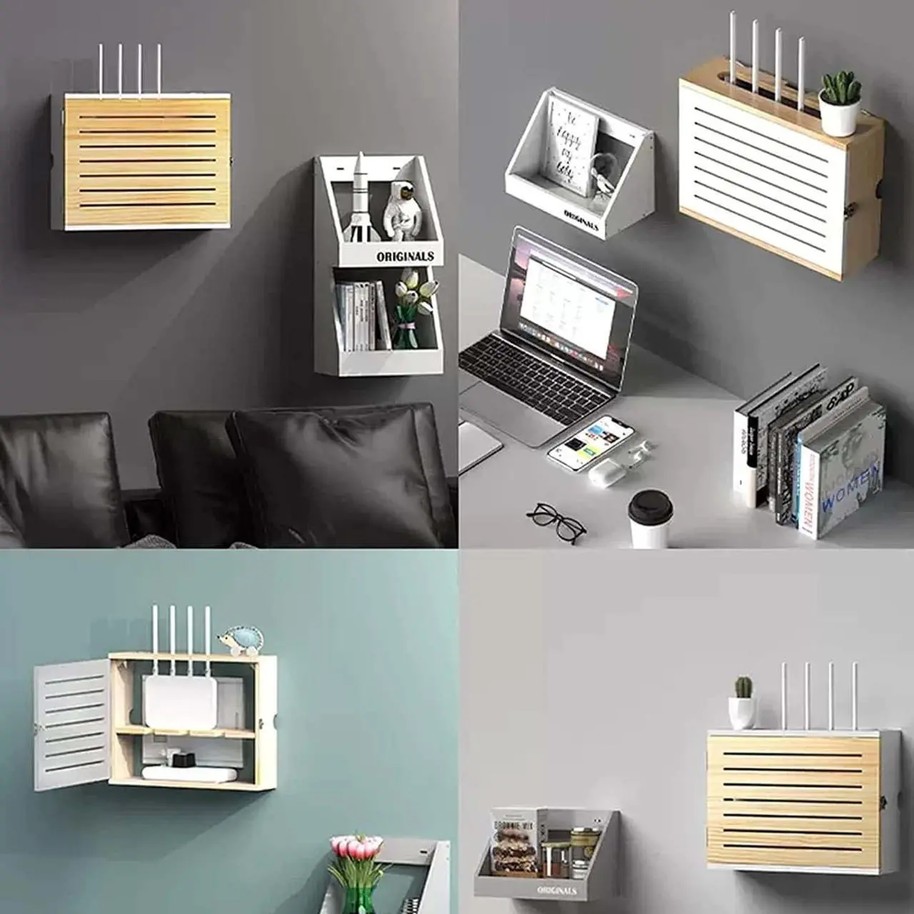Alt view image 7 of 7 - oiakus Wall Mount WiFi Router Storage Box, Wooden Router Shelf, Wood WiFi Network Set-top Box Modem Cable Router Cover Organized Power for Home Bedroom Living Room