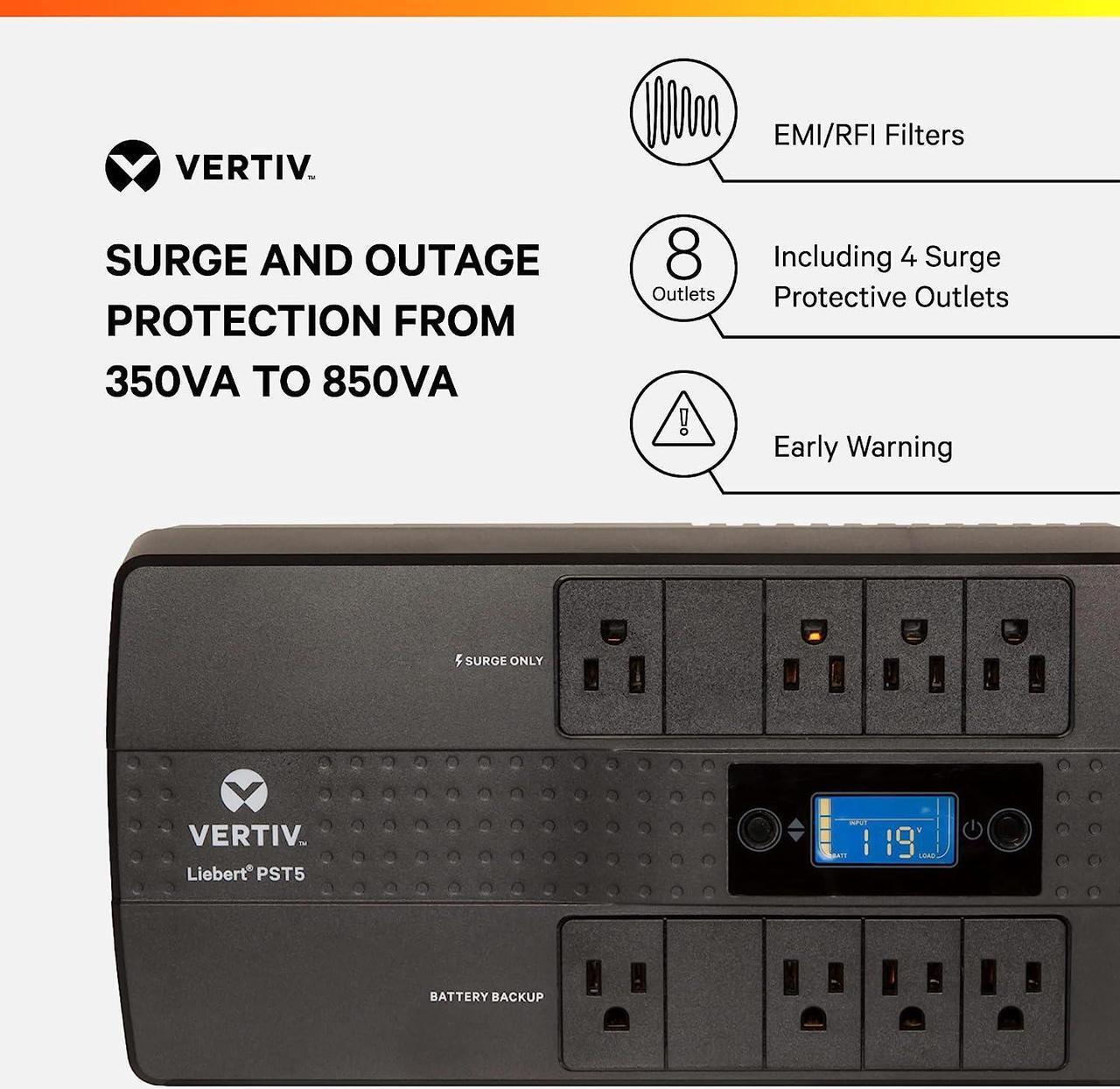 Alt view image 6 of 7 - Vertiv Liebert PSA5 1500VA 900W line-Interactive UPS & PST5 UPS - 850VA/500W 120V, LCD Monitoring Screen