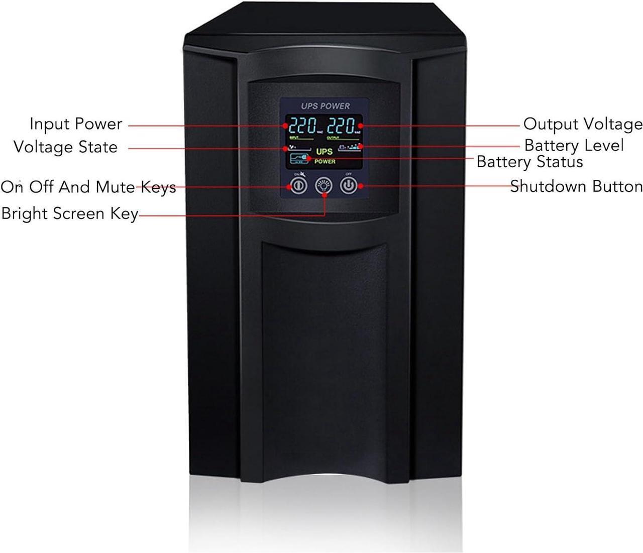 Alt view image 4 of 7 - UPS Uninterruptible Power Supply 2KVA Pure Sine Wave Online UPS Battery Backup and Surge Protector Computer Standby System Battery Power Supply (US Plug 85145V 110V Output)