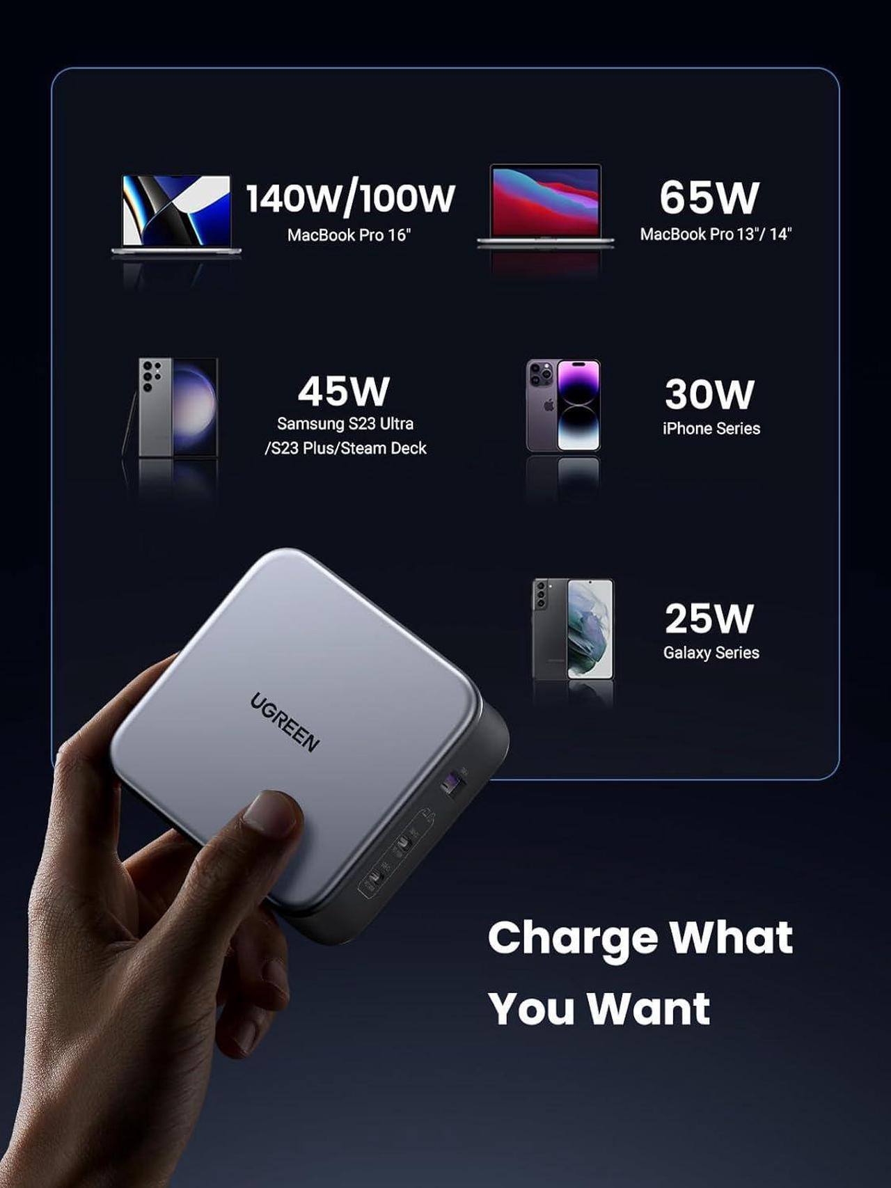 Alt view image 4 of 7 - 250W USB C Charger 8-Ports PD3.1 140W Fast Charging Station Compact Laptop GaN Charger for MacBook Pro iPad iPhone 15 14 Series Galaxy S23/S22 Pixel and More