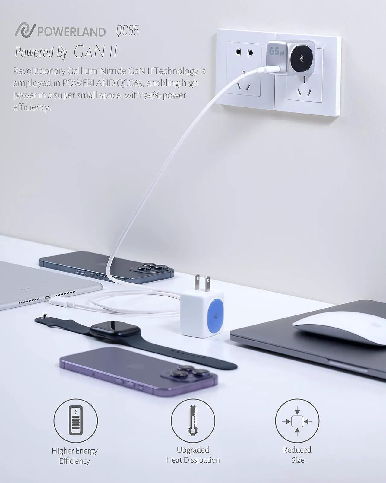 Alt view image 5 of 7 - USB C Charger 65W, (GaN Charger 65W),Fast Compact Charger for MacBook Pro/Air, iPad Pro, Google Pixelbook, ThinkPad E490, iPhone 15/14/13 Microsoft Surface Book 2 and More Silver