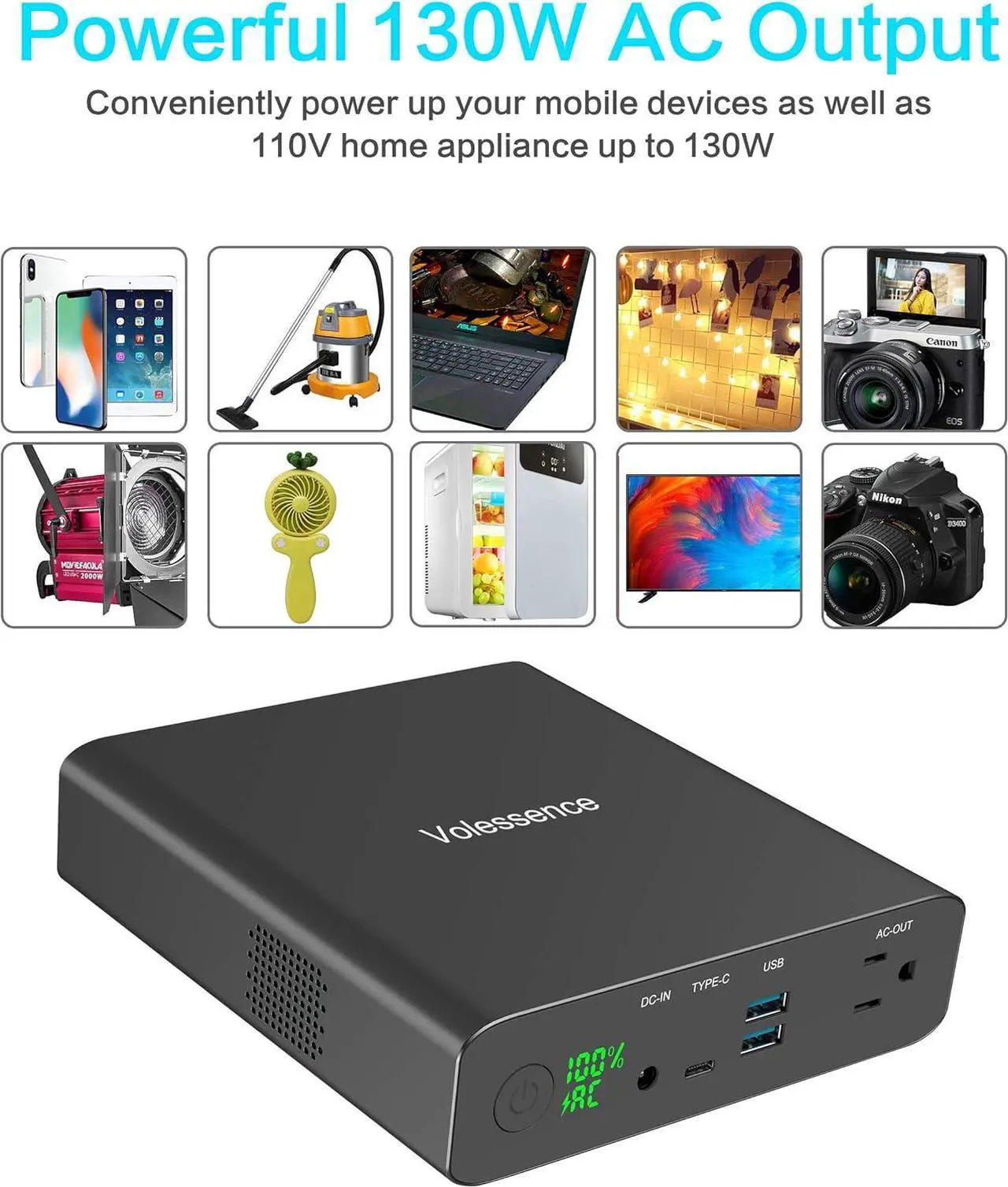 Alt view image 2 of 7 - AC Outlet Portable Laptop Charger (TSA-Approved), Volessence 27000mAh 130W Travel Laptop Power Bank & External Battery Pack for MacBook, Laptop, CPAP, Drone and More