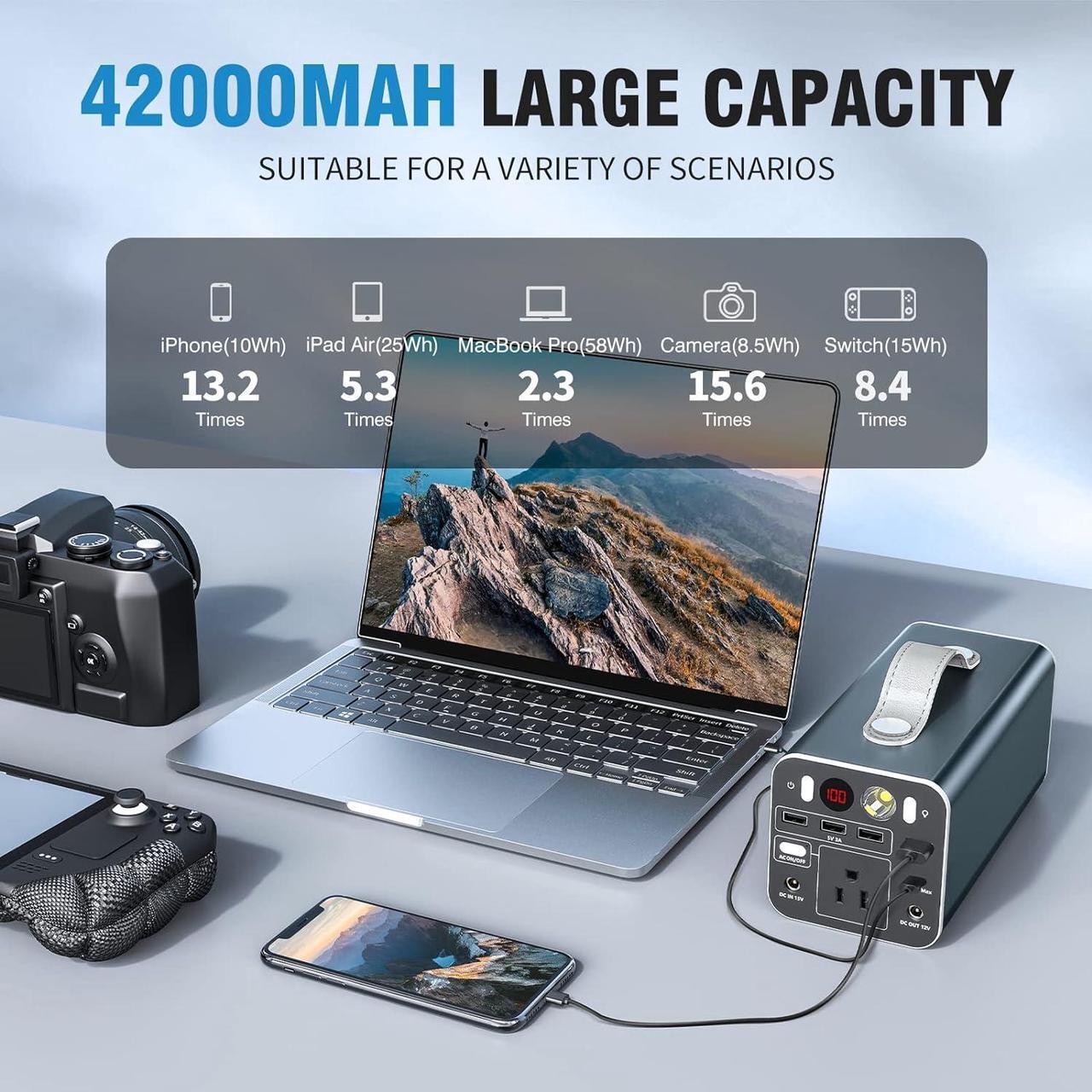 Alt view image 3 of 7 - 150W Portable Power Station&140W Power Bank Laptop Charger Battery Backup for Outdoor Camping Home Emergency, Power Supply for iPhone 15/14 Series, MacBook, iPad, Samsung, AirPods