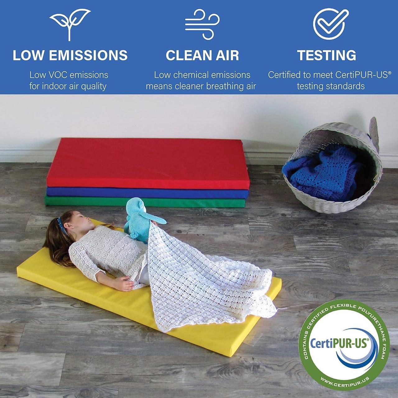 Alt view image 5 of 7 - FDP SoftScape Sleepy Time Children's Non-Folding Foam Rest Nap Mat with Non-Slip Bottom for Home, Daycares, Classrooms, 2 inch Thick with Name Tag Holder (4-Pack) - Assorted