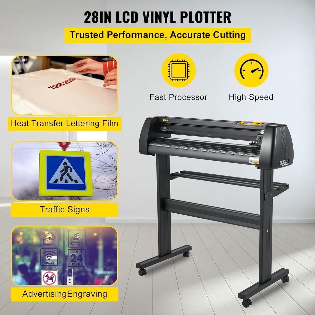 Alt view image 2 of 7 - VEVOR Vinyl Cutter Machine, 28 Inch Paper Feed Cutting Plotter Bundle, Adjustable Force & Speed Vinyl Printer, LCD Display Windows Compatible Sign Making kit with Signmaster Software, Supplies, 3 Blad