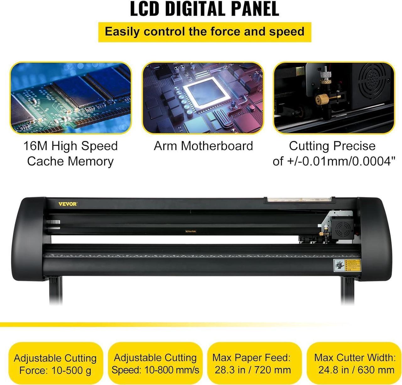 Alt view image 4 of 7 - VEVOR Vinyl Cutter Machine, 28 Inch Paper Feed Cutting Plotter Bundle, Adjustable Force & Speed Vinyl Printer, LCD Display Windows Compatible Sign Making kit with Signmaster Software, Supplies, 3 Blad