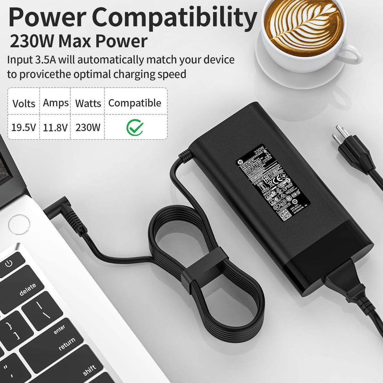 Alt view image 3 of 7 - New 230W Charger Fit for HP Omen 15 16 17 M41303-001 TPN-LA10 19.5V 11.8A Gaming Laptop Power Supply Adapter 4.5x3.0 mmTip (230W)