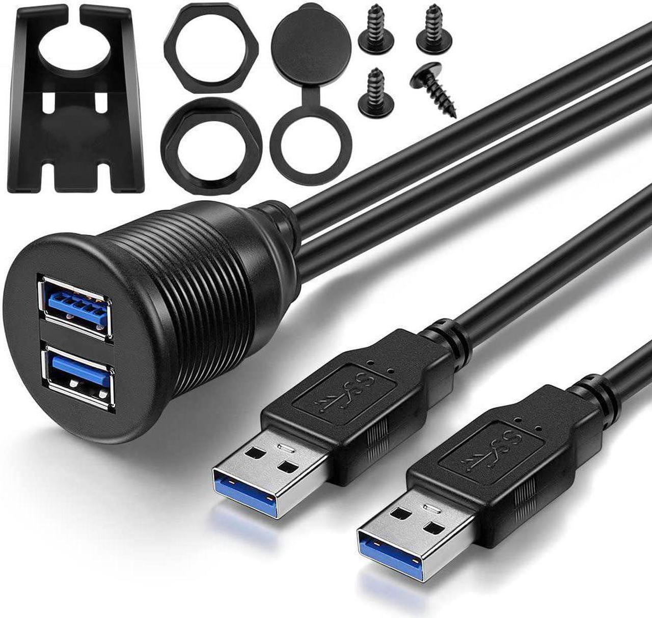 Main image of ICESPRING 2 Ports Dual USB 3.0 Male to USB 3.0 Female AUX Flush Mount Car Mount Extension Cable for Car Truck Boat Motorcycle Dashboard Panel -(3 Feet)