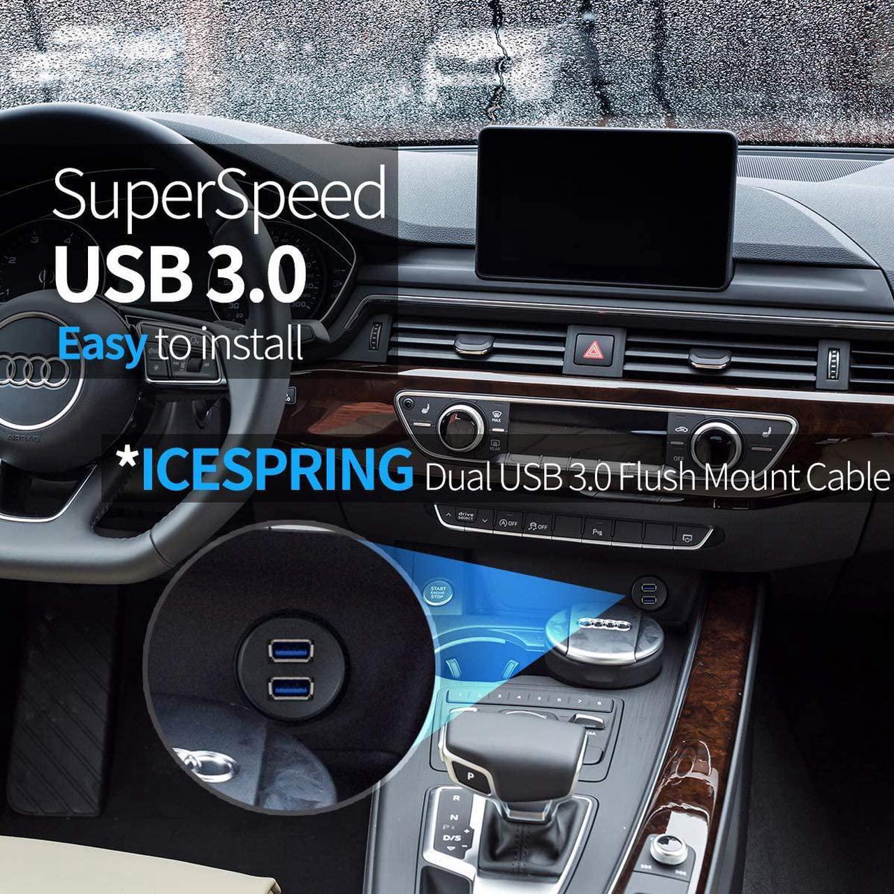 Alt view image 2 of 7 - ICESPRING 2 Ports Dual USB 3.0 Male to USB 3.0 Female AUX Flush Mount Car Mount Extension Cable for Car Truck Boat Motorcycle Dashboard Panel -(3 Feet)