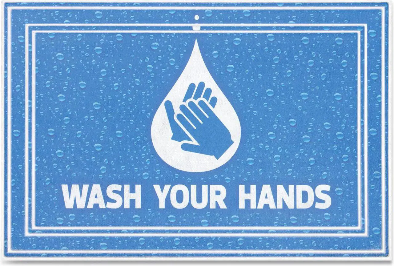 Alt view image 6 of 6 - Message Floor Mats, 24 x 36, Blue, "Wash Your Hands" 3984528822X3