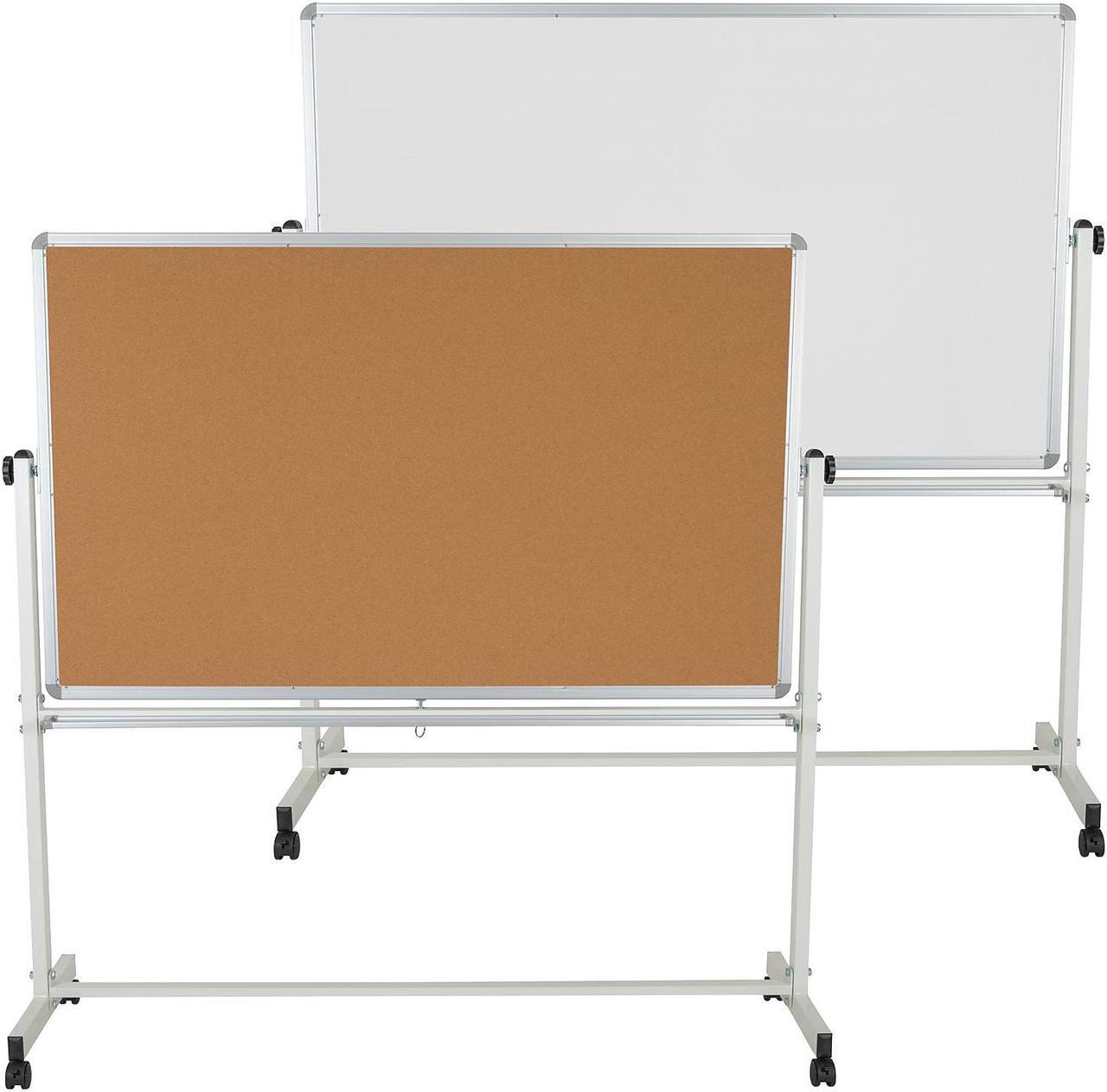 Alt view image 17 of 20 - HERCULES Series 64.25"W x 64.75"H Reversible Mobile Cork Bulletin Board and White Board with Pen Tray