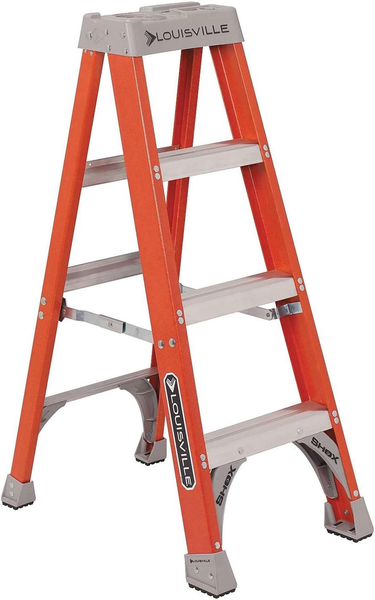 Alt view image 20 of 20 - Louisville Fiberglass Heavy Duty Step Ladder 50" 3-Step Orange FS1504