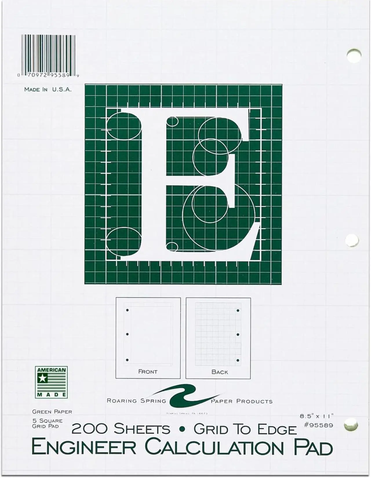 Alt view image 8 of 8 - Roaring Spring 95589 Engineering Pad 200 Sheets Letter 8.50" x 11" - 1Each - Green Paper