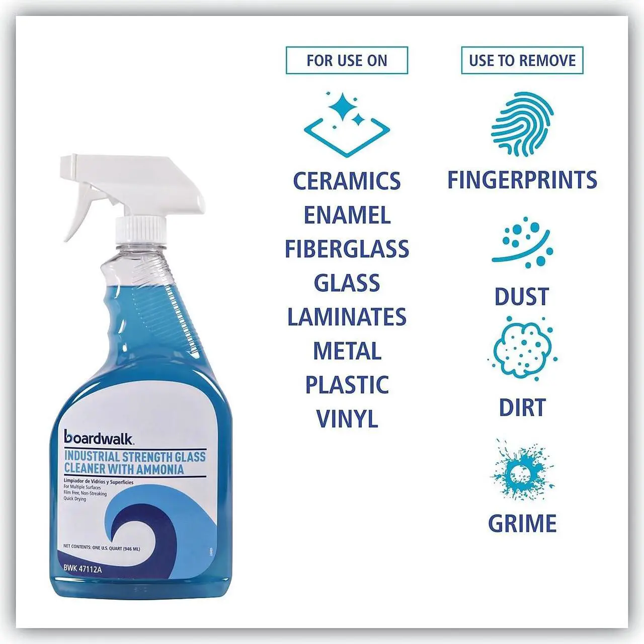 Alt view image 6 of 10 - Boardwalk BWK47112AEA Industrial Strength Glass Cleaner with Ammonia, 32 oz. Trigger Bottle