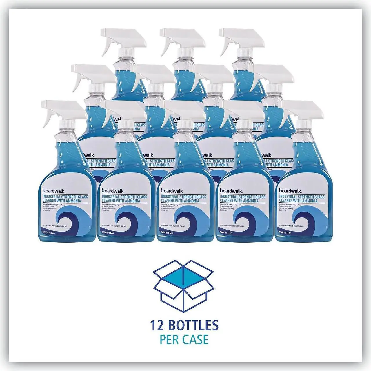 Alt view image 7 of 10 - Boardwalk BWK47112AEA Industrial Strength Glass Cleaner with Ammonia, 32 oz. Trigger Bottle