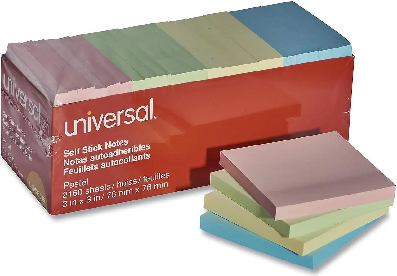 Alt view image 20 of 20 - Universal Self-Stick Note Pads, 3" x 3", Pastel, 90-Sheet, 24/Pack