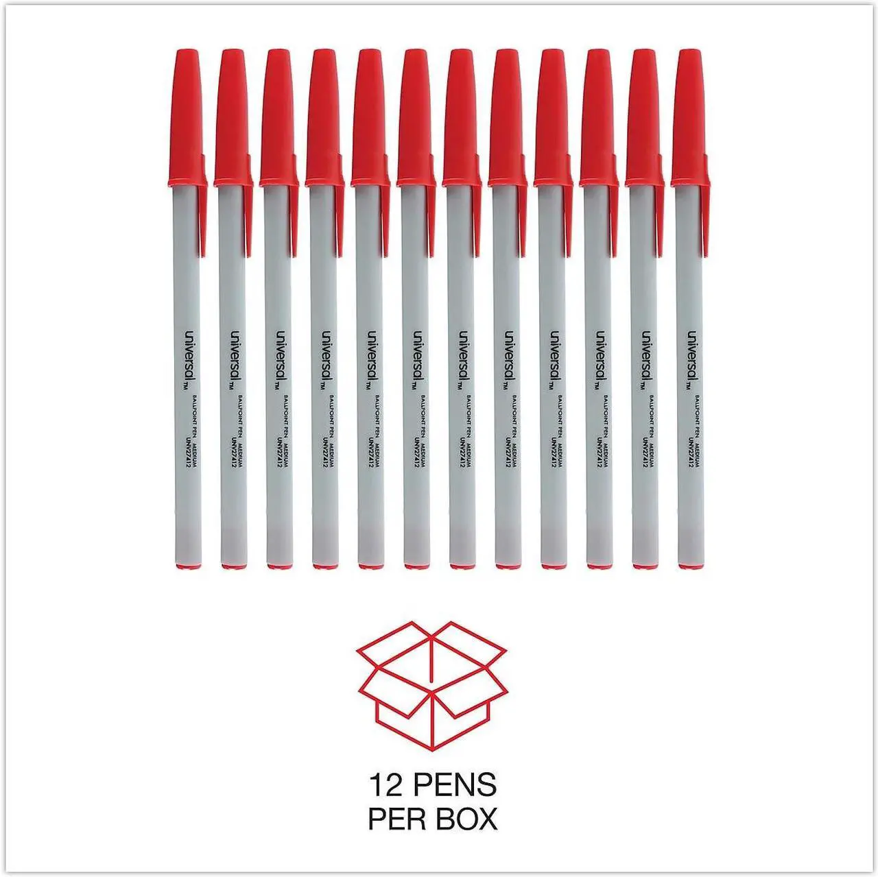 Alt view image 11 of 13 - UNIVERSAL Economy Ballpoint Stick Oil-Based Pen Red Ink Medium Dozen 27412