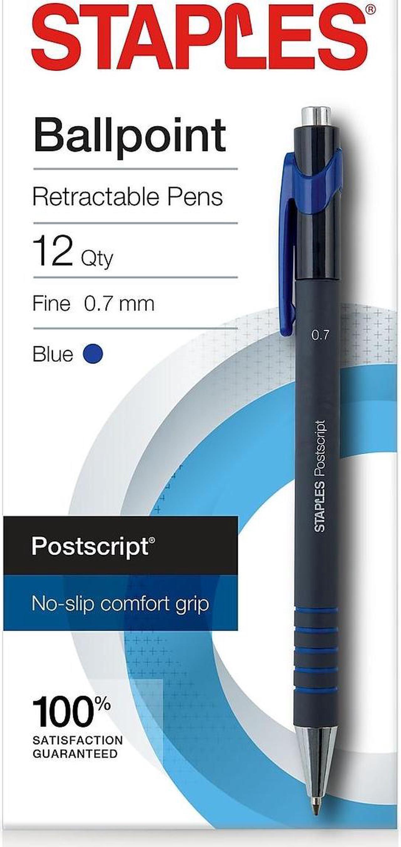 Main image of Staples PostscriptRetractable Ballpoint Pens Fine Point Blue Dozen 808009