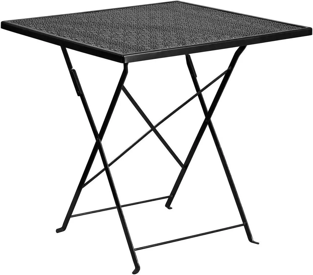 Alt view image 18 of 19 - 28'' Square Black Indoor-Outdoor Steel Folding Patio Table Set with 2 Square Back Chairs