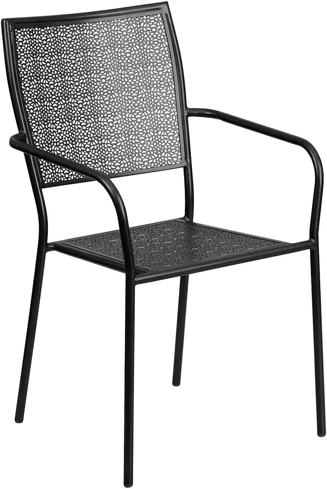 Alt view image 19 of 19 - 28'' Square Black Indoor-Outdoor Steel Folding Patio Table Set with 2 Square Back Chairs