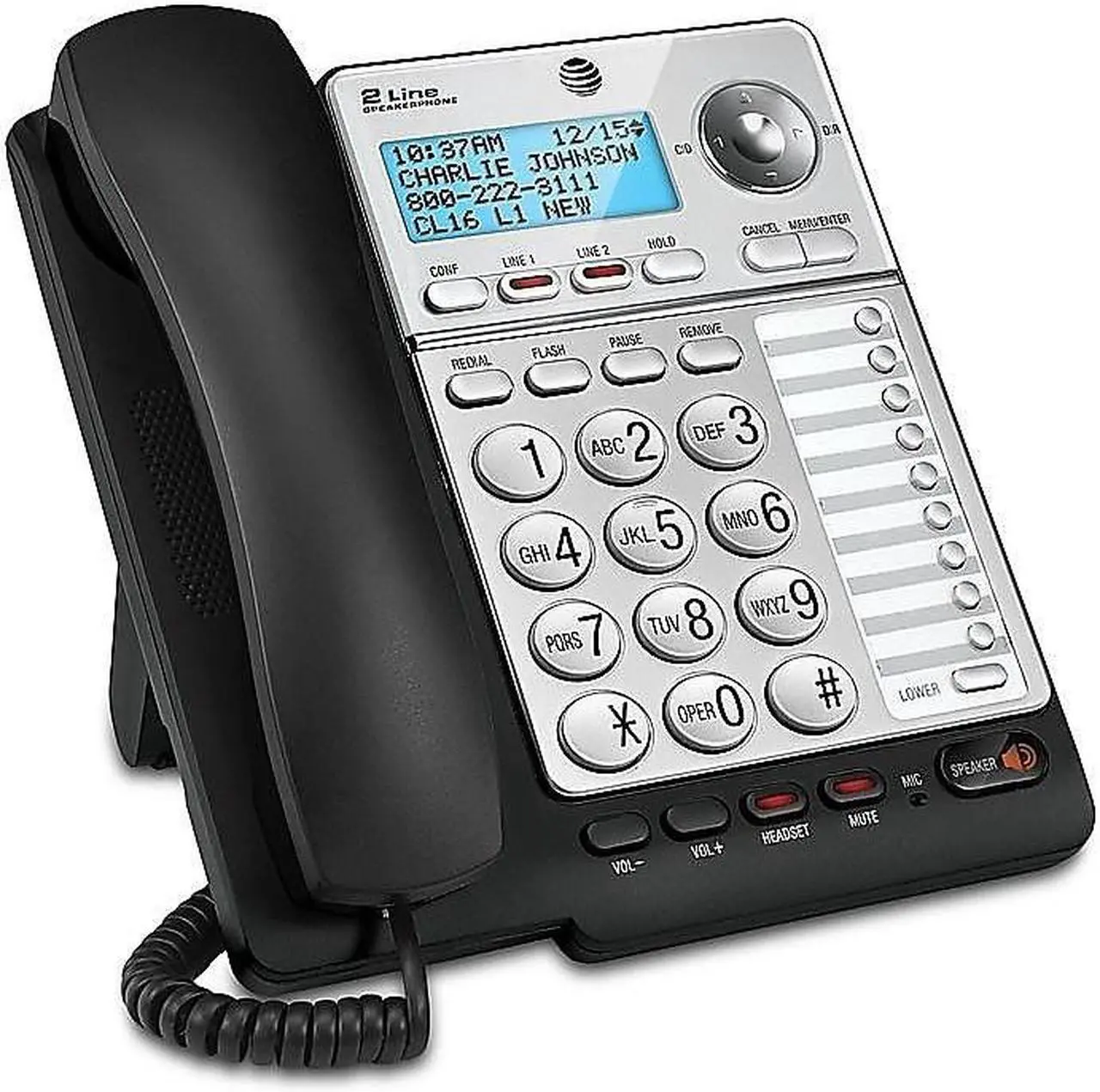 Alt view image 4 of 4 - AT&T ML17928 2-Line Corded Phone Black/Silver 424673