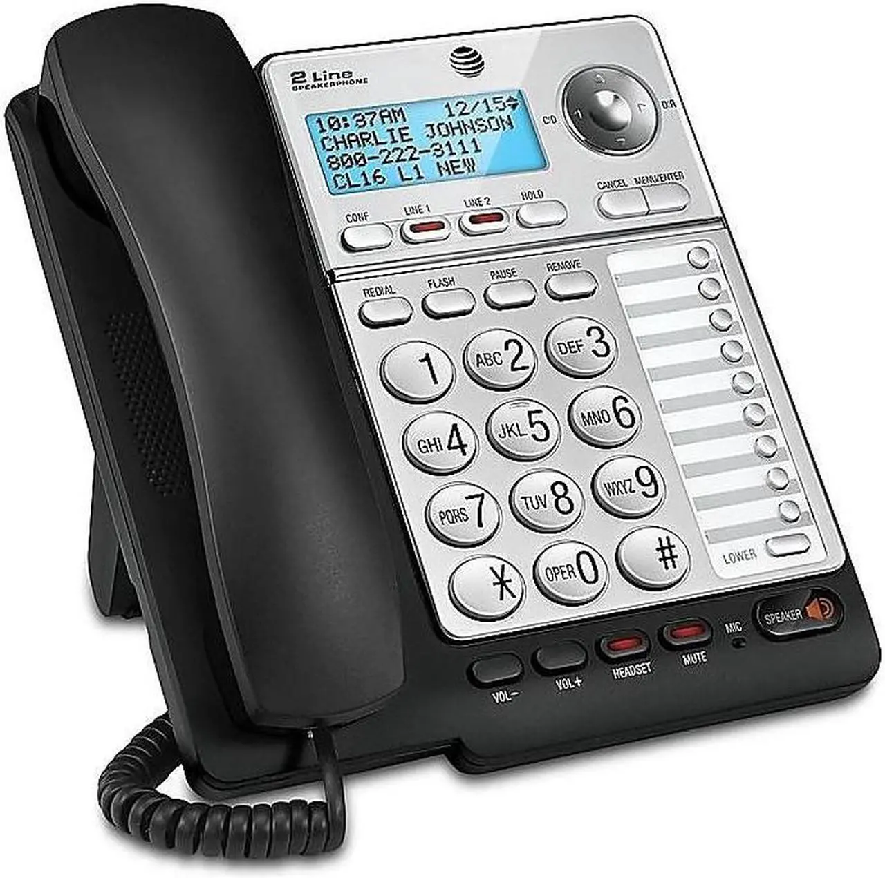 Alt view image 3 of 4 - AT&T ML17928 2-Line Corded Phone Black/Silver 424673