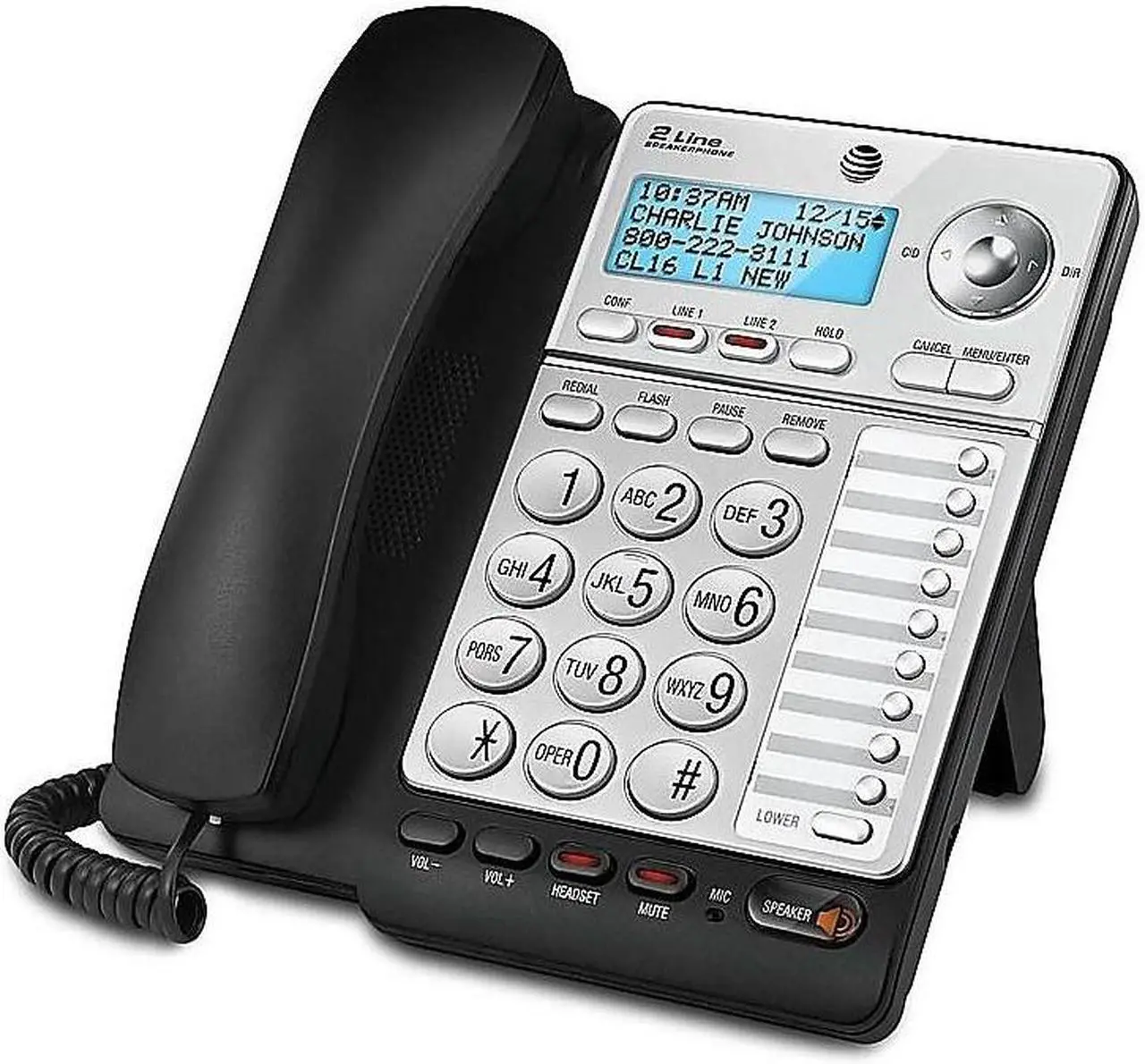 Alt view image 2 of 4 - AT&T ML17928 2-Line Corded Phone Black/Silver 424673