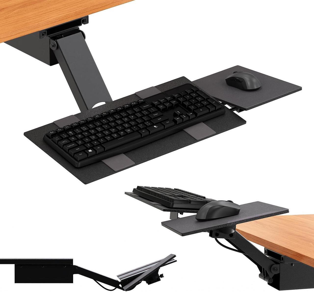 KT2 Keyboard Tray Under Desk Adjustable Height - Standing Desk Keyboard Tray Sit Stand Keyboard Drawer under desk slide out best Under Desk Keyboard Tray slide out with Mouse Pad keyboard holder