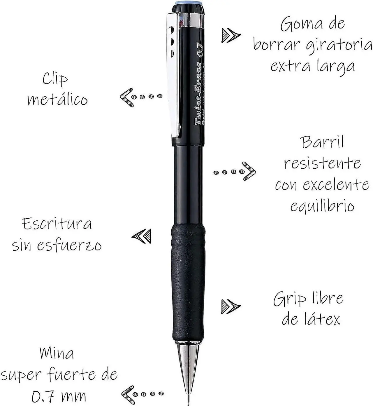 Alt view image 11 of 11 - Pentel Twist-Erase III Mechanical Pencil 0.7 mm Black Barrel QE517A
