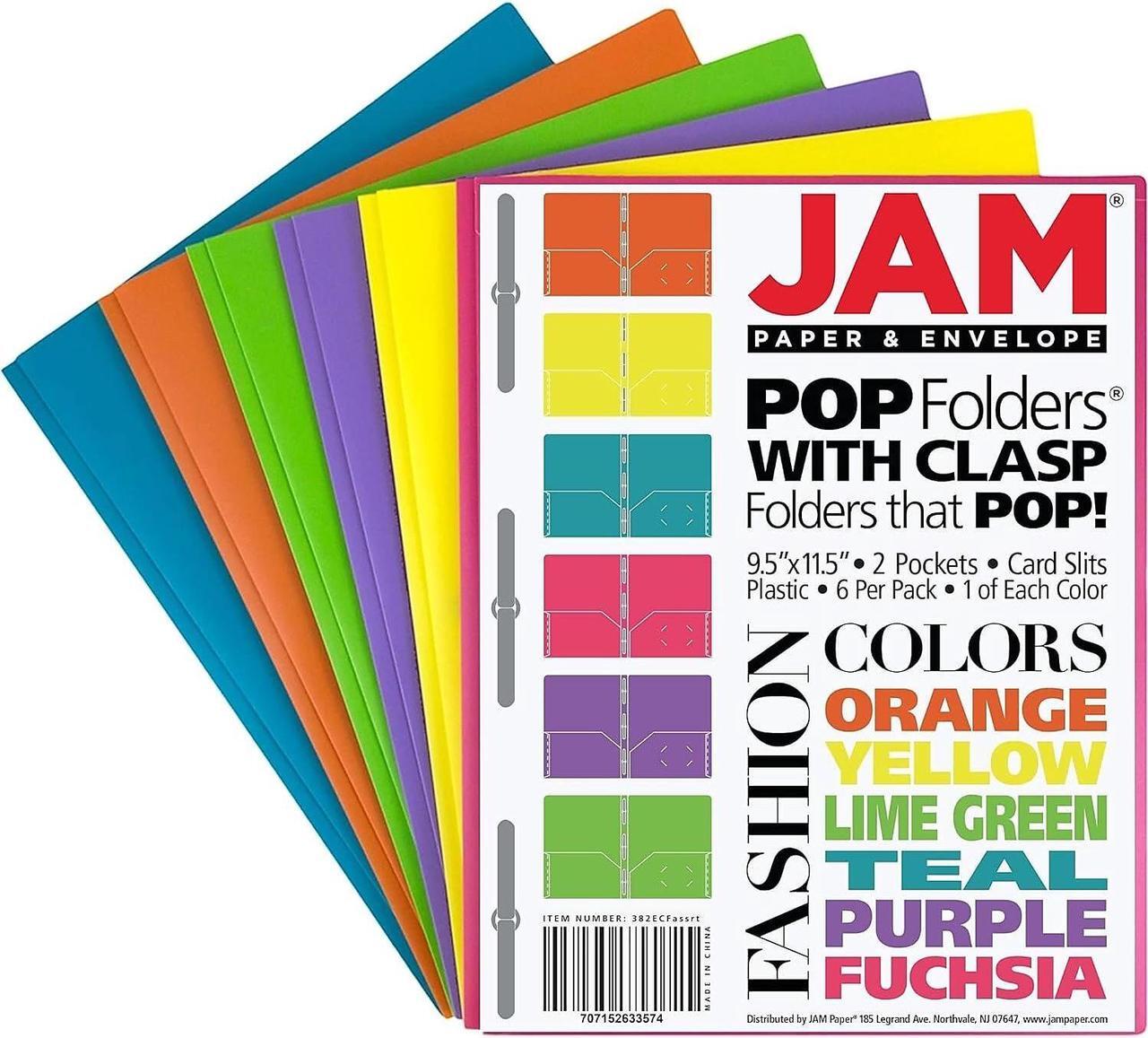Alt view image 3 of 5 - JAM Paper POP 2 Pocket School Folders w/Metal Prong Fastener Assorted Colors 382ECFASSRT