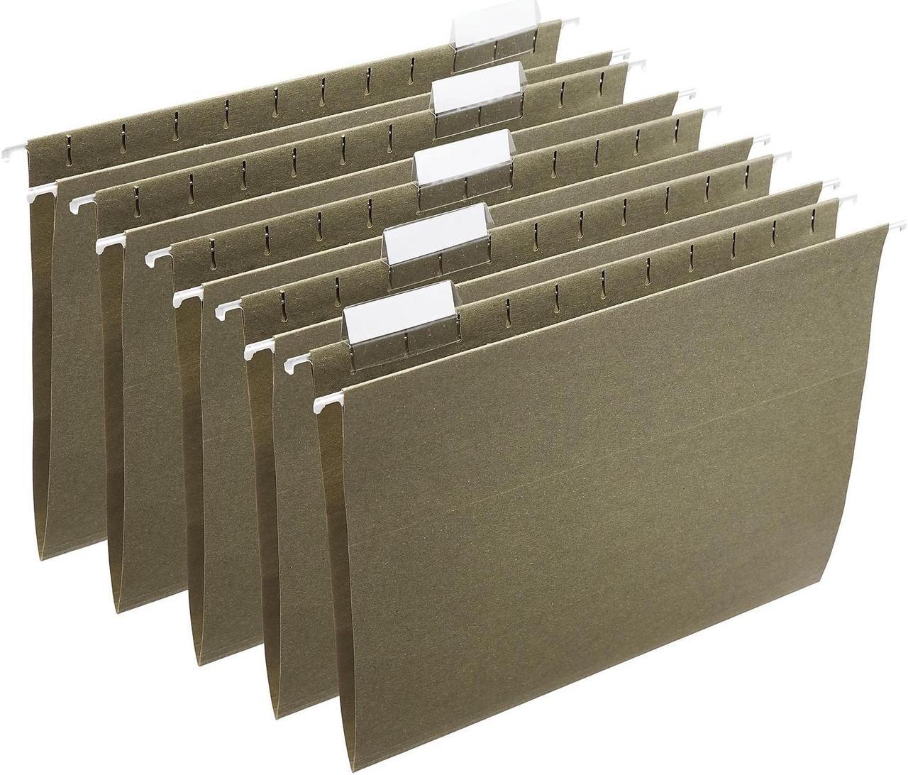 Main image of Staples 100% Recycled Hanging File Folders Letter 1/5-Cut Tab Letter Size Standard Green 25/Box (ST116764)