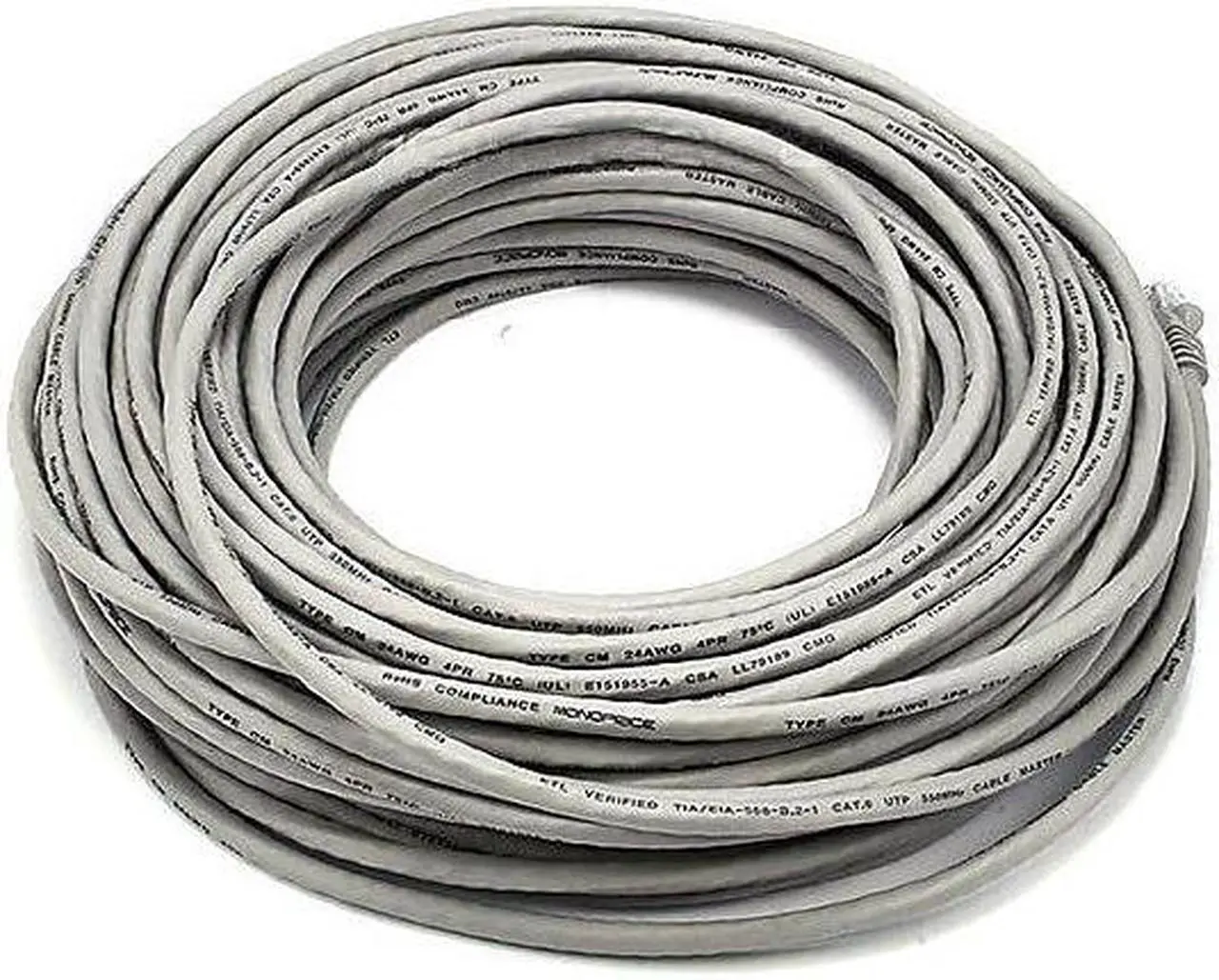 Alt view image 14 of 18 - Monoprice Cat5e Ethernet Patch Cable - 100 Feet - Gray | Network Internet Cord - RJ45, Stranded, 350Mhz, UTP, Pure Bare Copper Wire, 24AWG