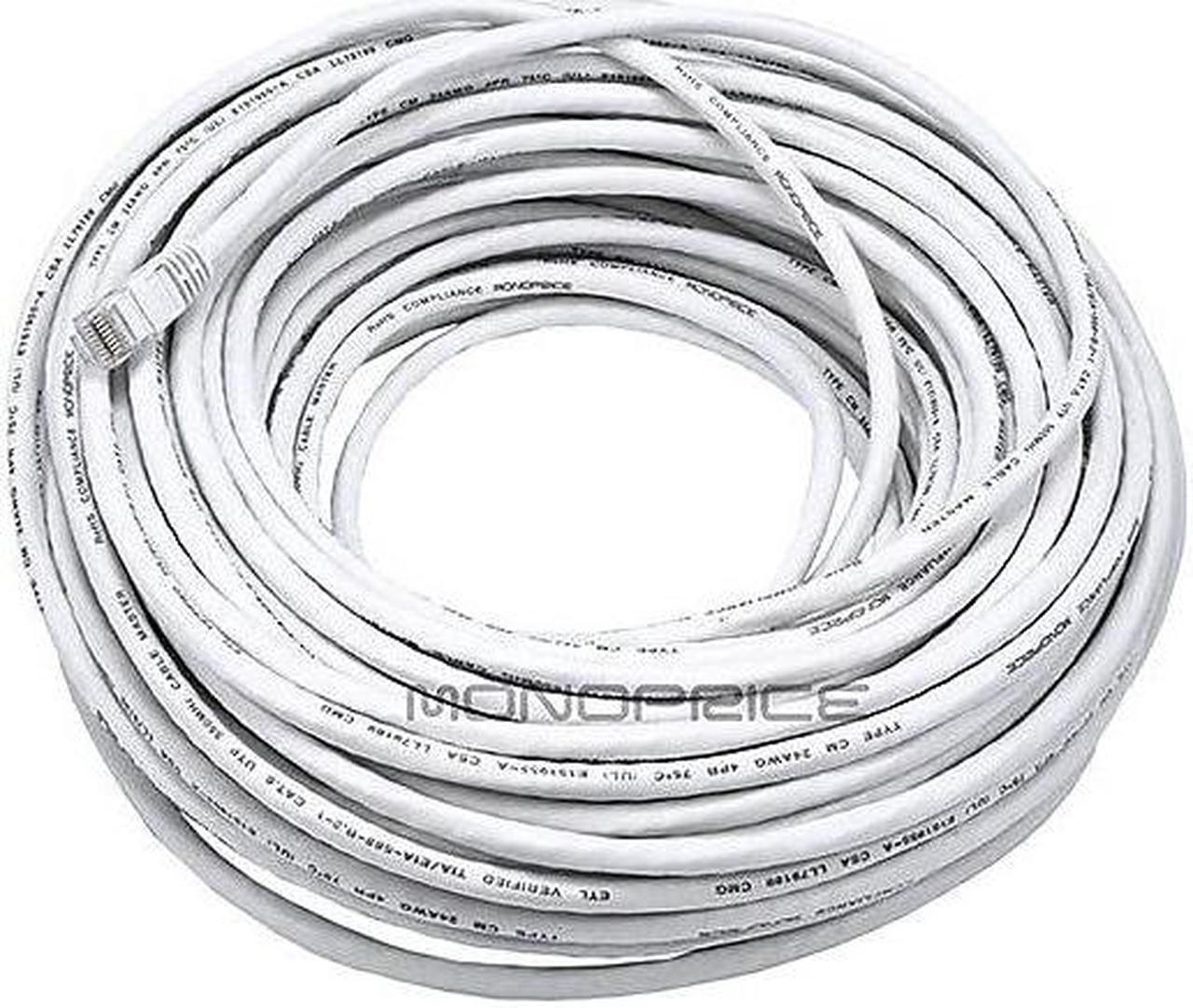 Alt view image 15 of 18 - Monoprice Cat5e Ethernet Patch Cable - 100 Feet - White | Network Internet Cord - RJ45, Stranded, 350Mhz, UTP, Pure Bare Copper Wire, 24AWG