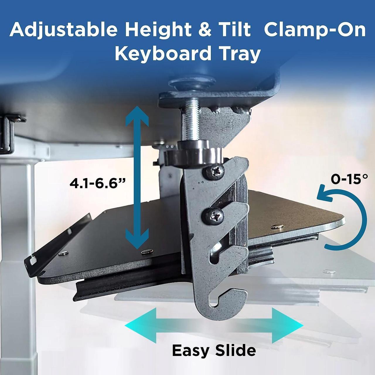 Alt view image 3 of 7 - KT4 Clamp On Keyboard Tray Under Desk Slide -Height and Tilt Adjustable Keyboard Tray Desktop Under Desk Keyboard Tray Slide Out computer keyboard stand for desktop keyboard drawer under desk
