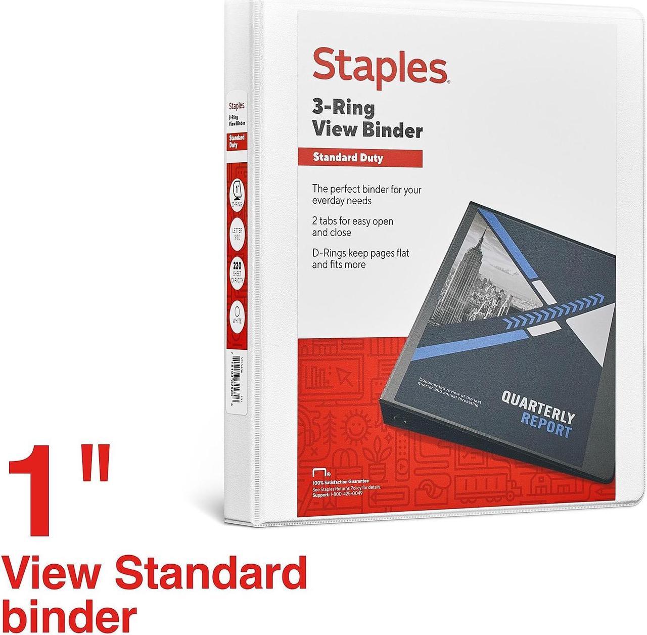 Alt view image 2 of 7 - Staples Standard 1" 3-Ring View Binder White (26432-CC) 82656