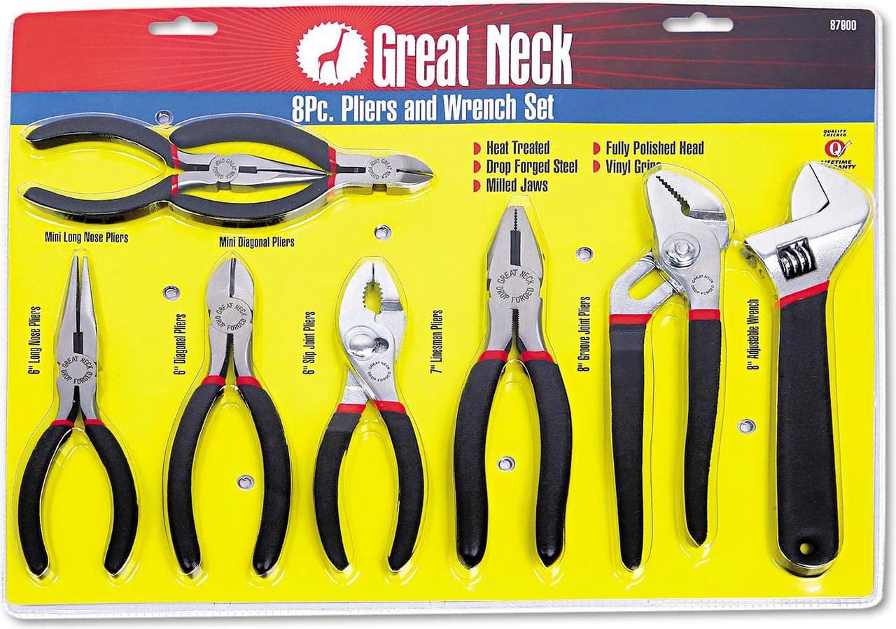 Main image of Great Neck 8-Piece Steel Pliers and Wrench Tool Set 87900