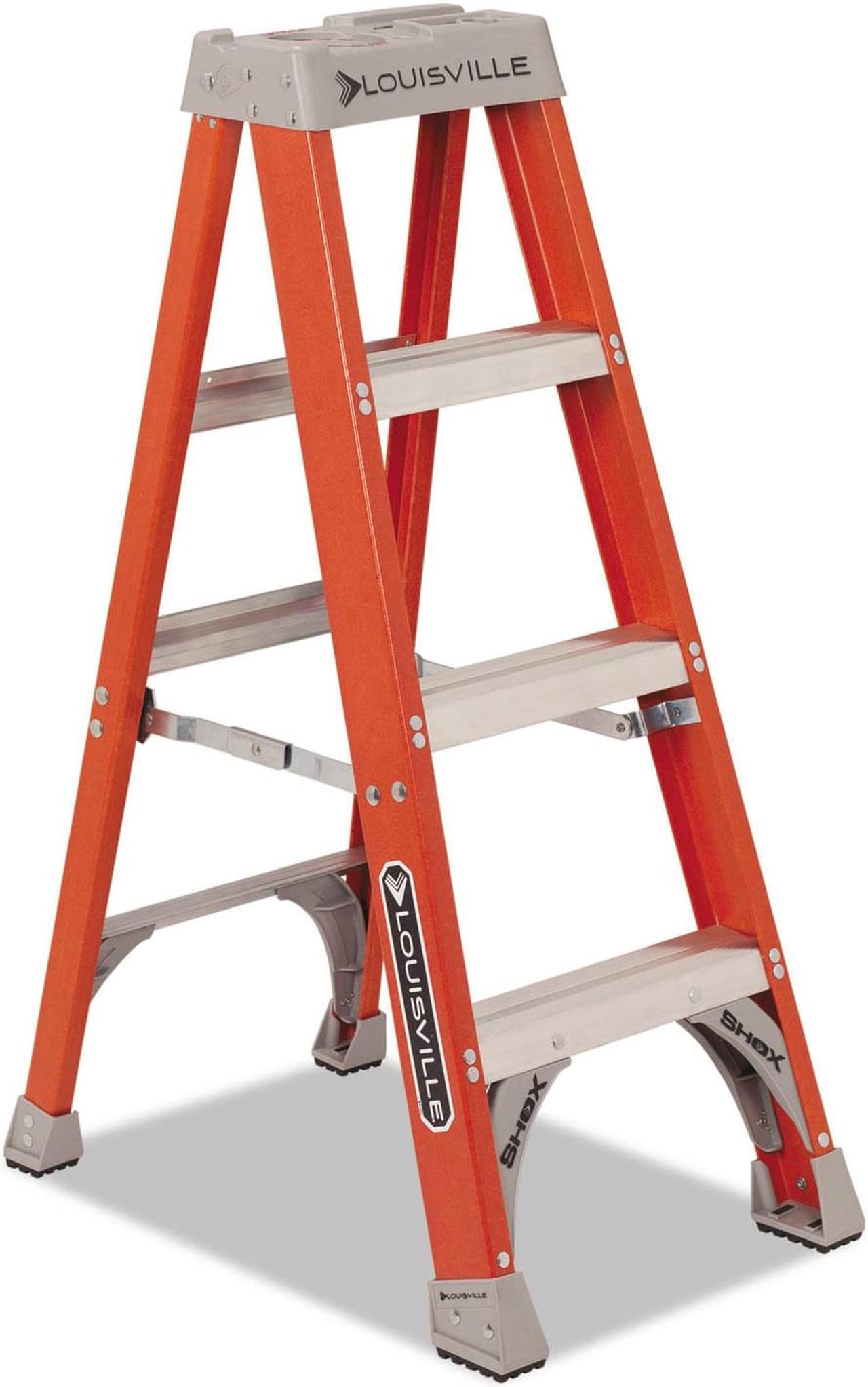 Alt view image 19 of 20 - Louisville Fiberglass Heavy Duty Step Ladder 50" 3-Step Orange FS1504