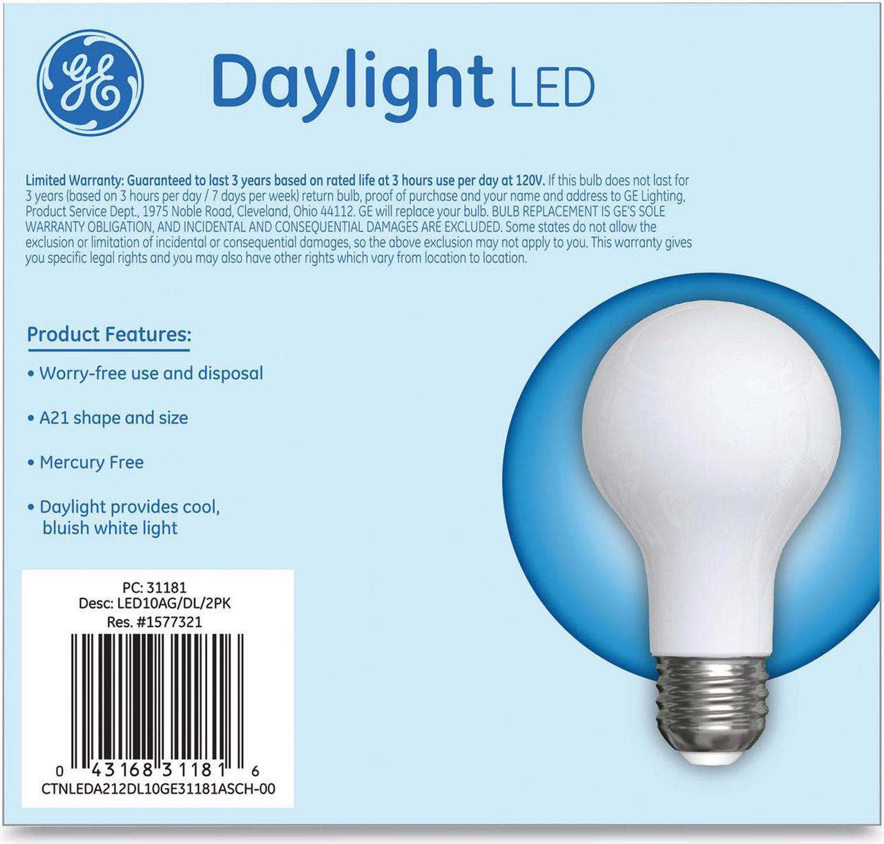 Alt view image 3 of 10 - GE LED Classic Daylight A21 Light Bulb 10 W 2/Pack 31181