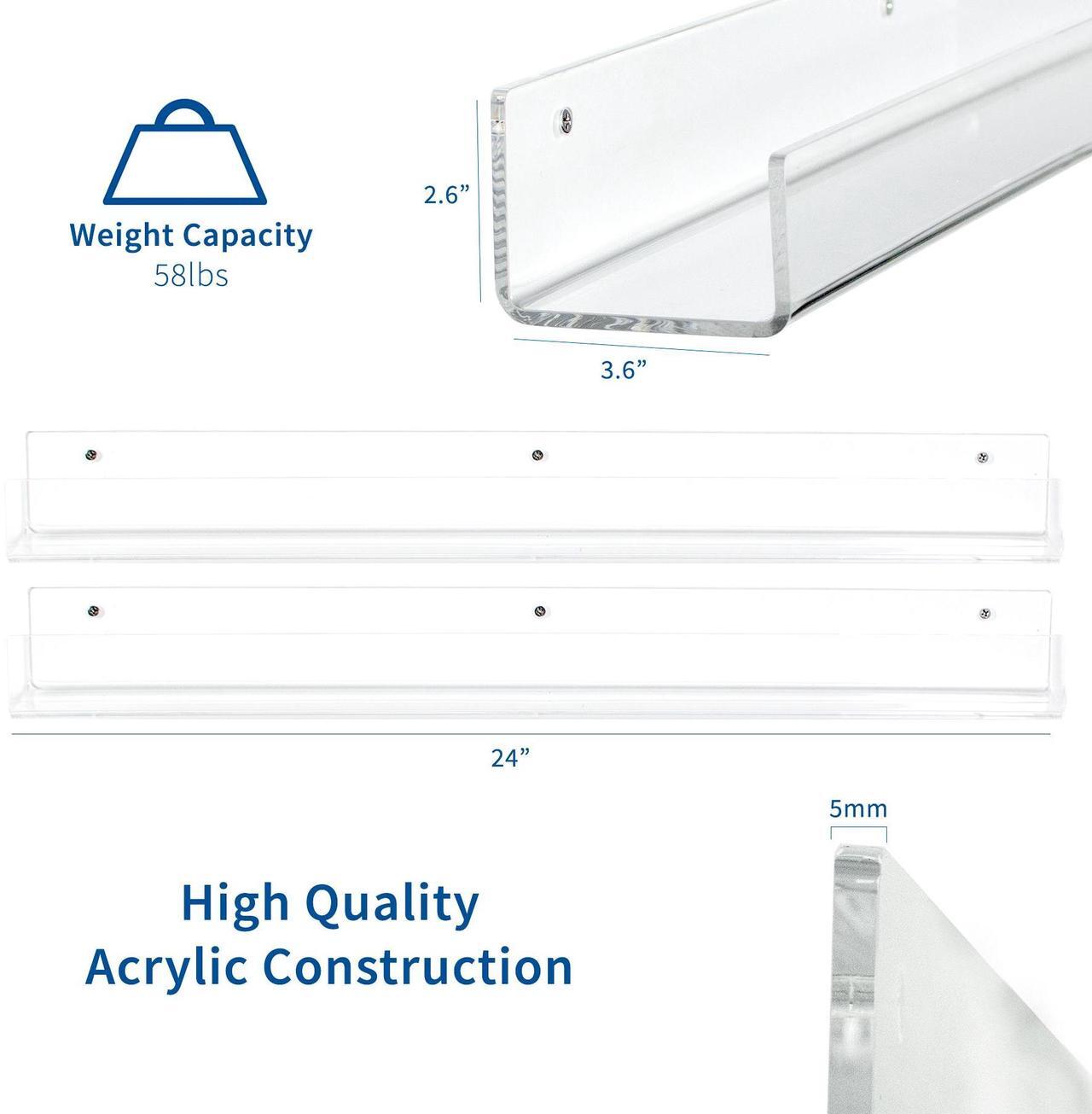 Alt view image 2 of 7 - VIVO Dual Acrylic 24" Floating Bookshelves, Clear Wall Display Shelves (2 Pack)