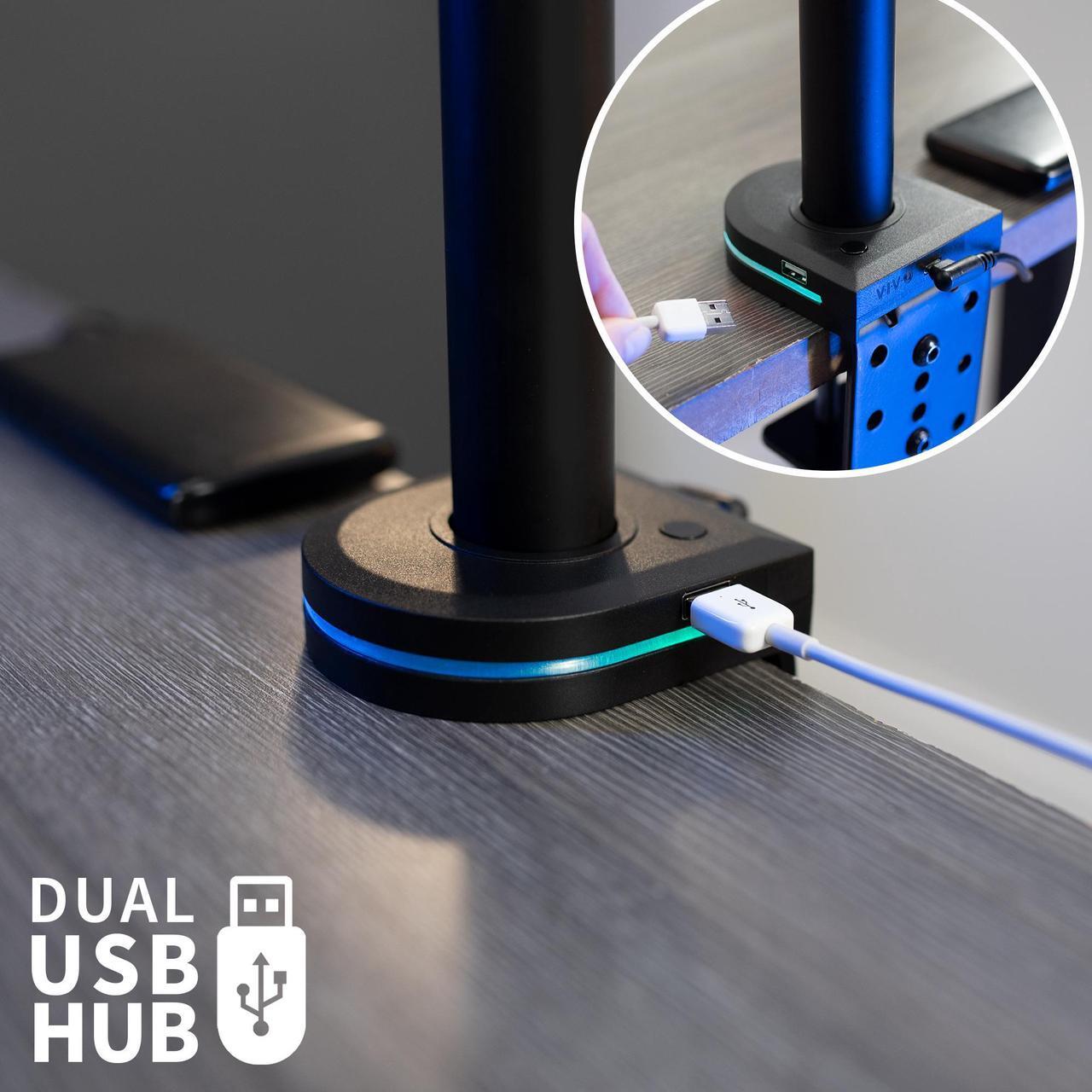 Alt view image 4 of 7 - VIVO Pole-Mounted RGB Stand Accessory with Dual USB-A Hub and Light Strip