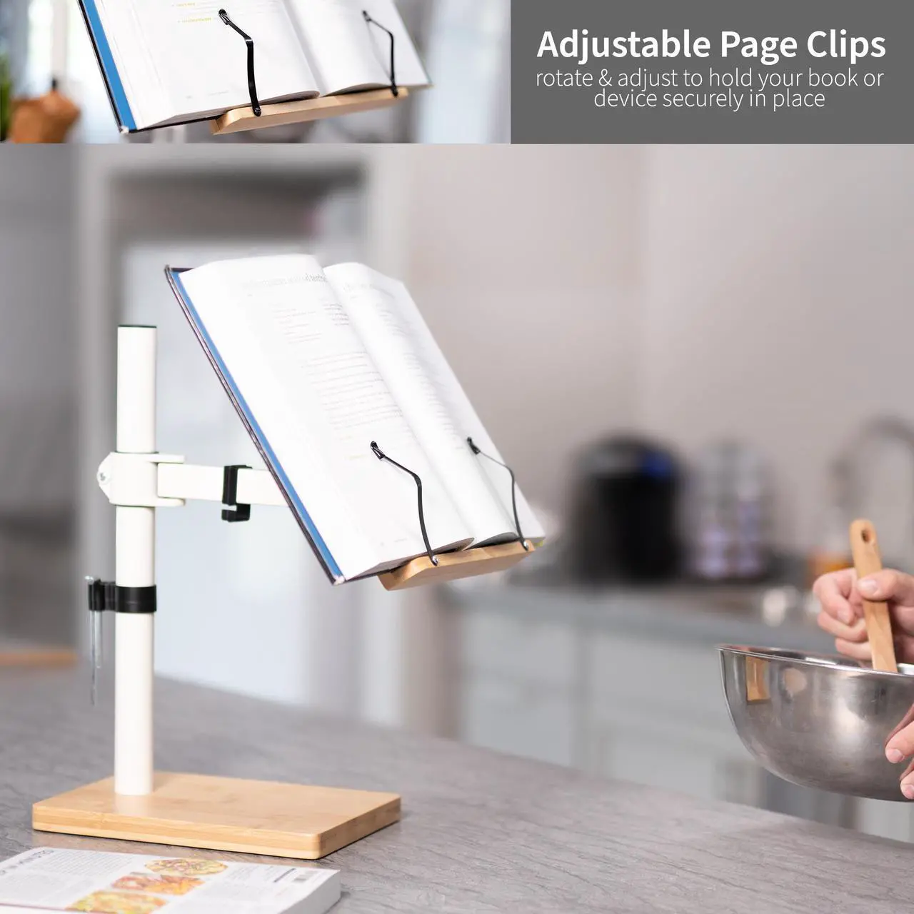 Alt view image 2 of 7 - VIVO Light Wood / White Adjustable Bamboo Book Stand for Hands Free Reading