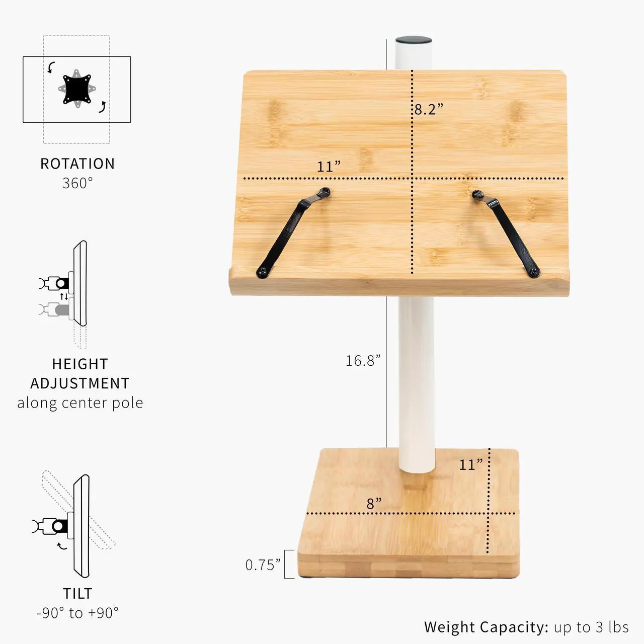 Alt view image 3 of 7 - VIVO Light Wood / White Adjustable Bamboo Book Stand for Hands Free Reading