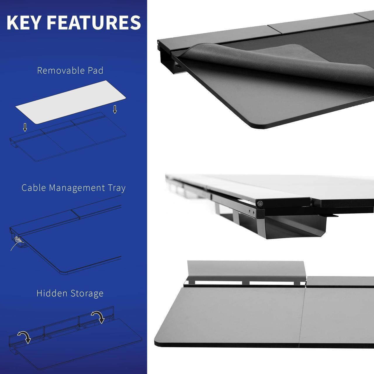 Alt view image 3 of 7 - VIVO Black 60" x 30" Concealed Cable Table Top with Full-Size Mouse Pad for Standard & Sit Stand Desk Frames, DESK-TOP3