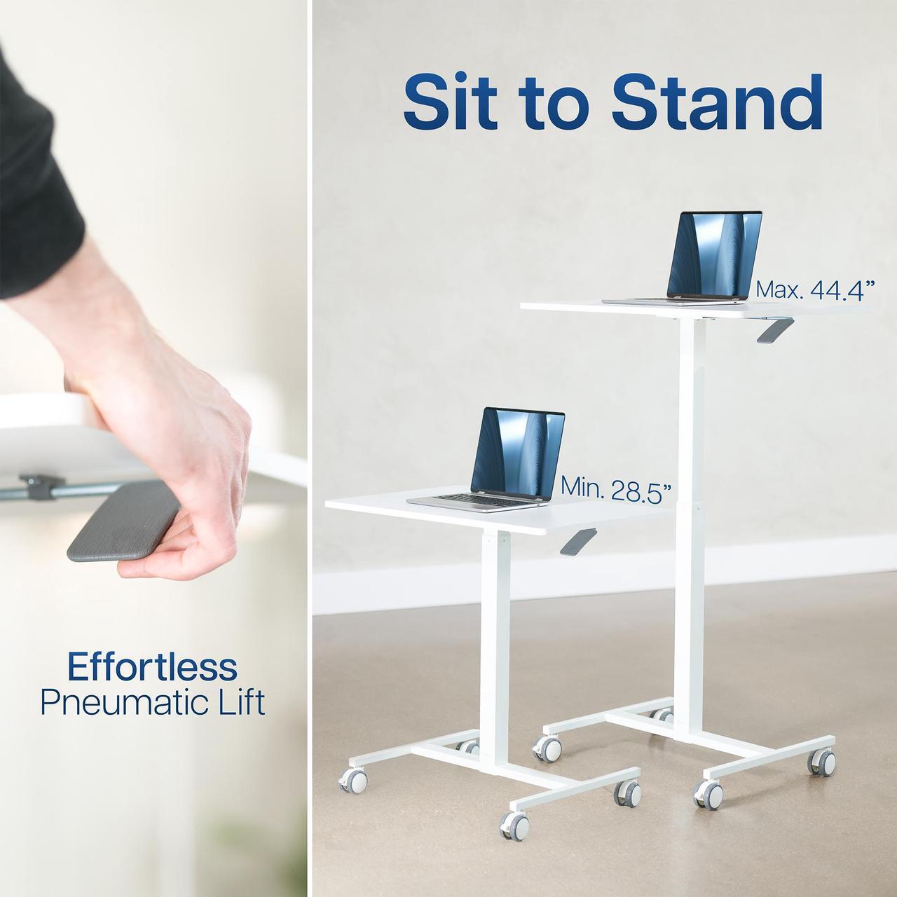 Alt view image 5 of 7 - VIVO White 28" Pneumatic Mobile Workstation Cart, Sit-Stand Laptop Desk