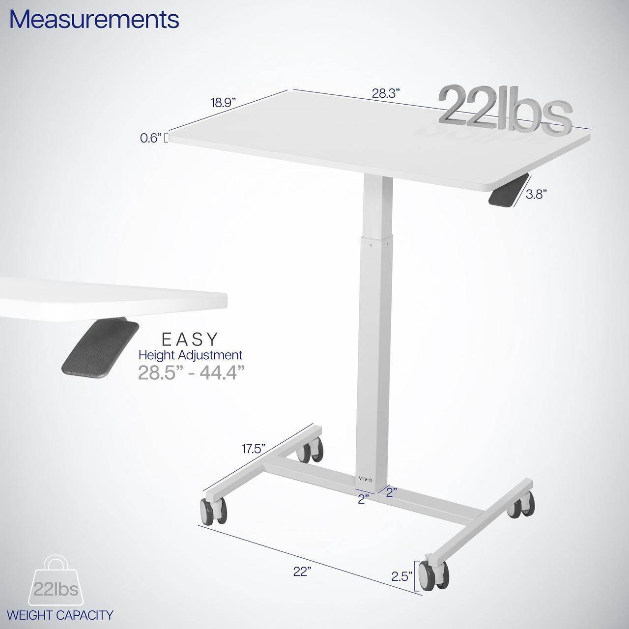 Alt view image 3 of 7 - VIVO White 28" Pneumatic Mobile Workstation Cart, Sit-Stand Laptop Desk