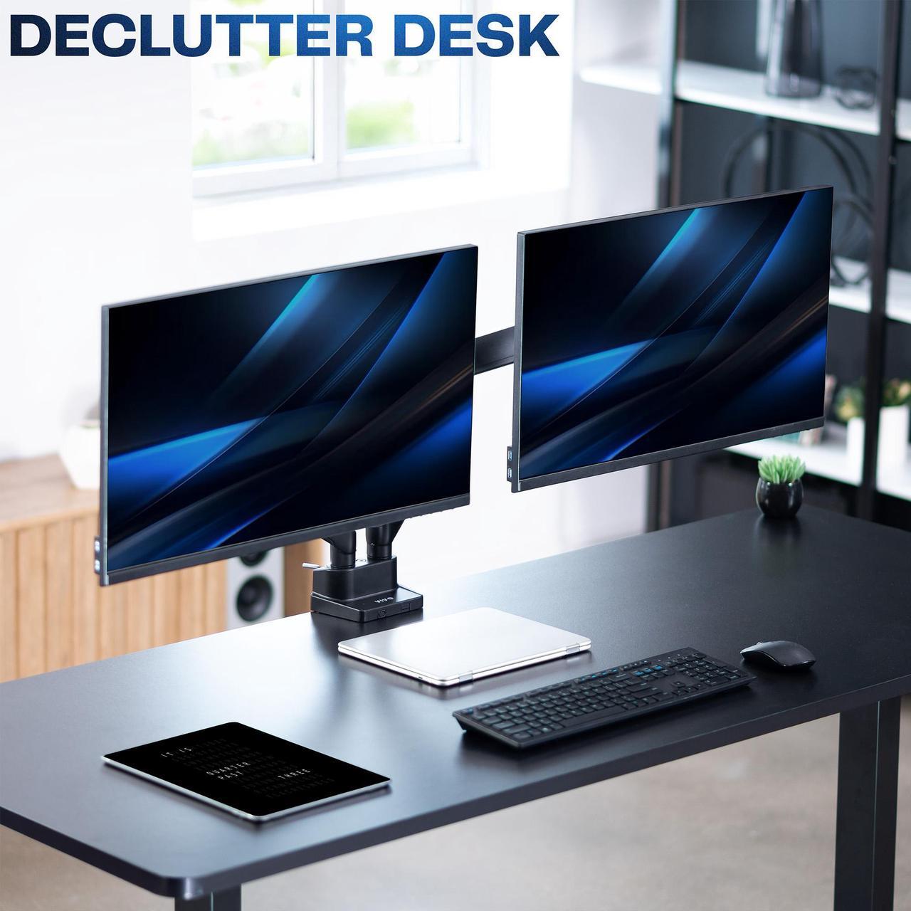 Alt view image 4 of 7 - VIVO Premium Aluminum Full Motion Dual Monitor Arm Desk Mount Stand, Fits Ultrawide Screens up to 35" (STAND-V102BB)