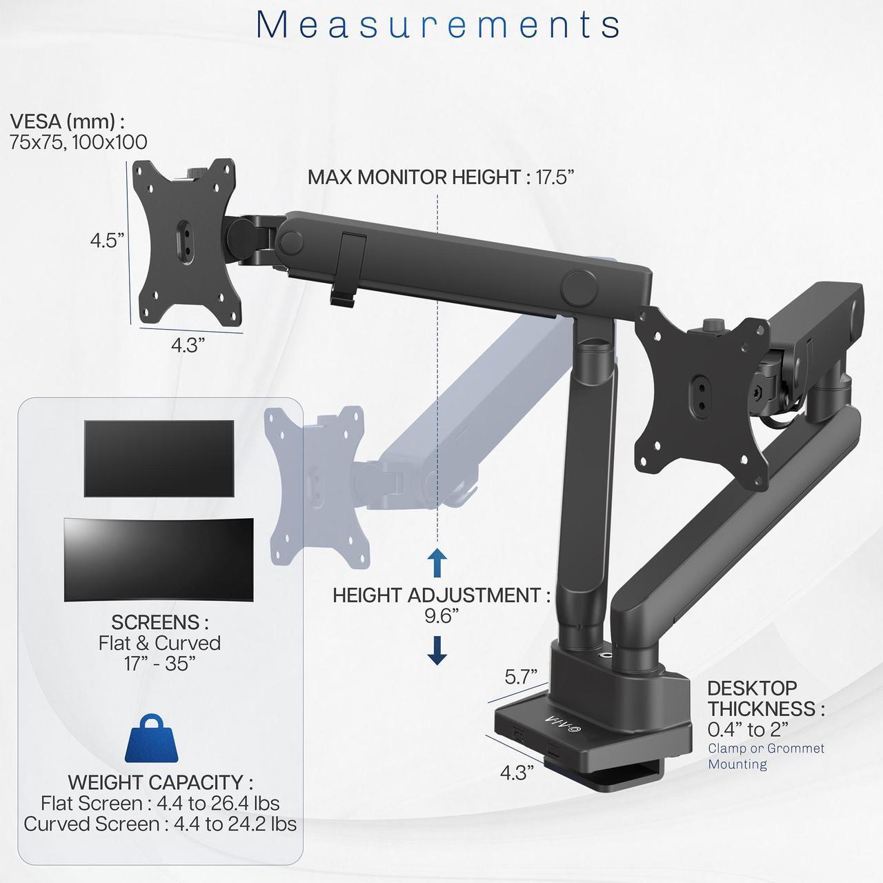 Alt view image 5 of 7 - VIVO Premium Aluminum Full Motion Dual Monitor Arm Desk Mount Stand, Fits Ultrawide Screens up to 35" (STAND-V102BB)