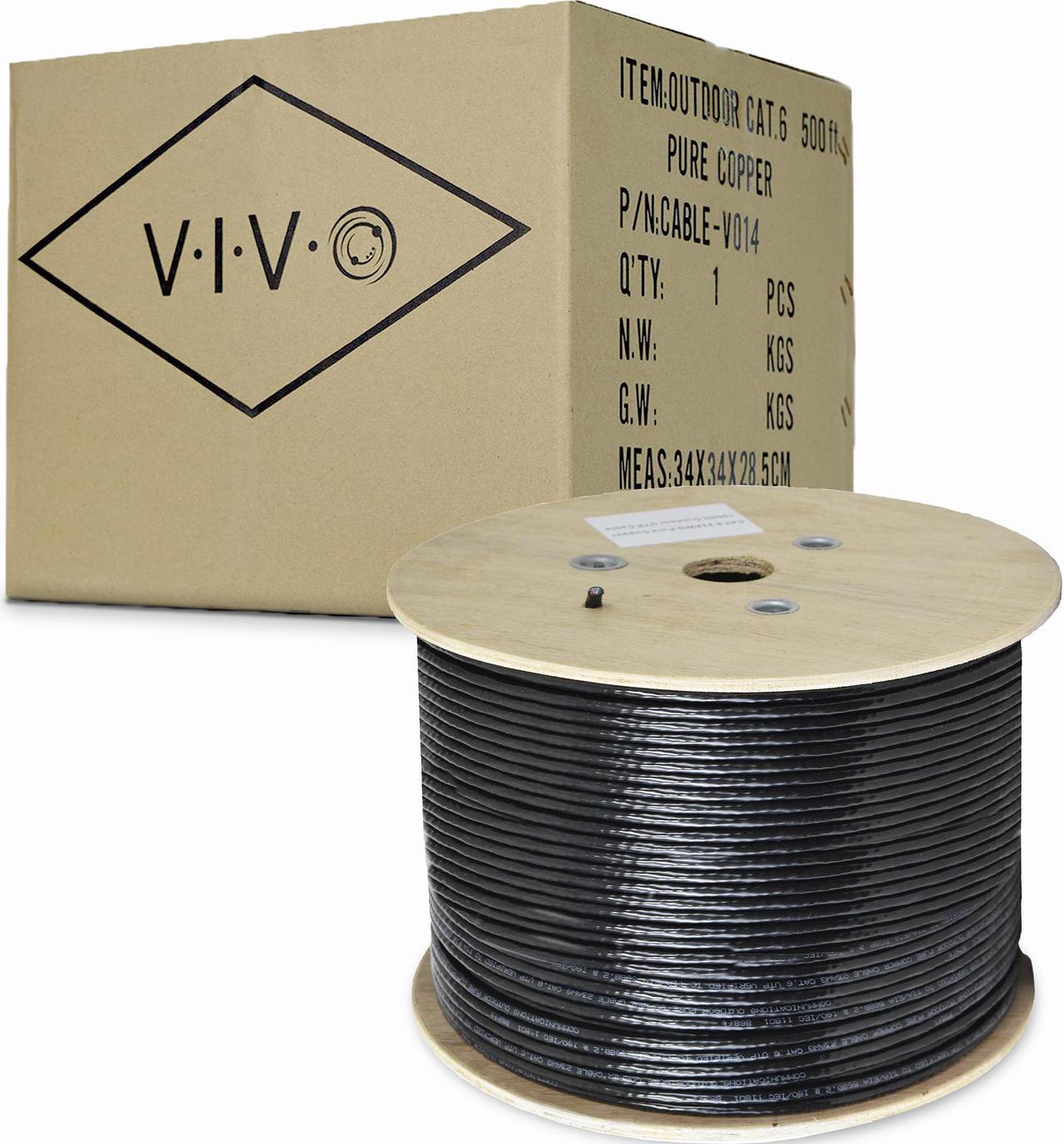 VIVO Black 500ft Cat6 Pure Copper 23 AWG LAN Cable Wire Cat-6 500 ft Waterproof Outdoor Burial (CABLE-V014)